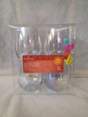 Crofton 4-Pack Iridescent Plastic Wine Glasses with Colorful Charms